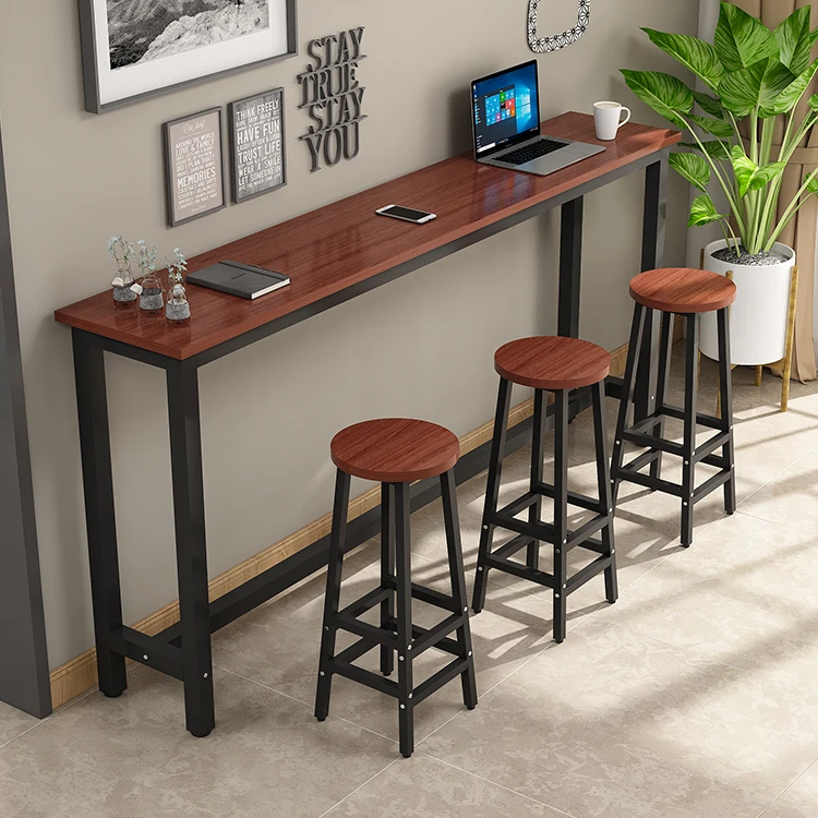 New Design Modern Rectangle Long Wood Home Coffee Metal Frame Height Bar Table And Stools