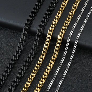 Hot-Sale Curb Cuban Link Chain Chokers Basic Punk Stainless Steel Necklace For Men Women Vintage Black Gold Tone Solid Metal