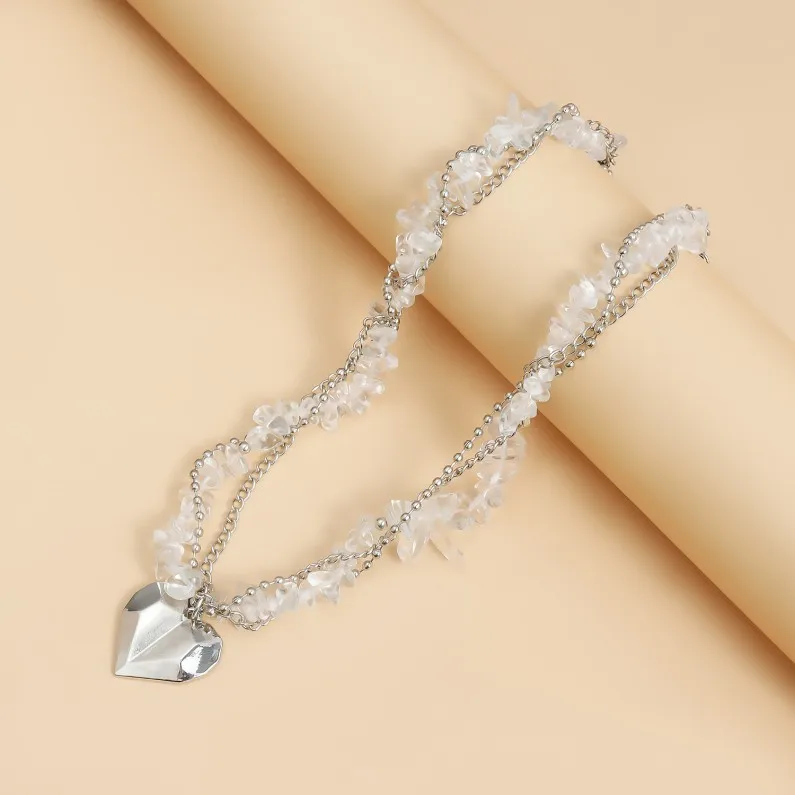 Instagram Light Luxury Fashion Style Heart-shaped Collarbone Chain Irregular Crystal Casual Necklace for Women