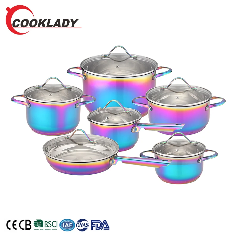 colorful pots and pans set