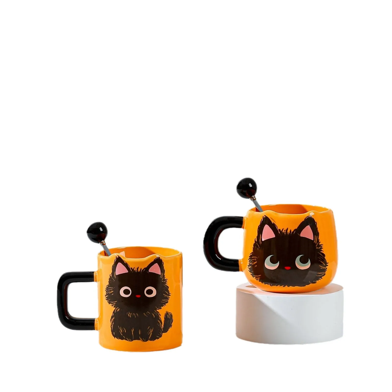 Couple mug set Orange Cute Cat Coffee Mug Set of 2 Ceramic Couple Mugs for Wedding Anniversary Gifts with gift box