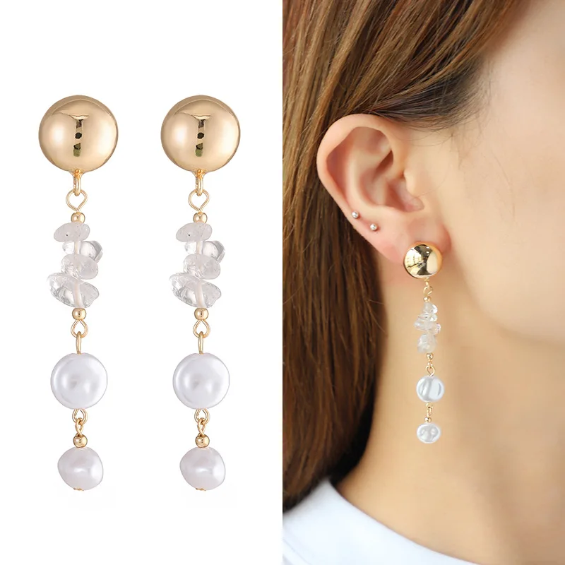 New Arrival Luxury Real Gold Plated Tassel Baroque Pearl Drop Earrings For Women Handmade Geometric Earrings For Jewelry Gift