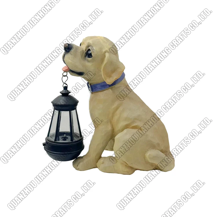 Resin Solar Lights Figurine Statue Home Animal Cute Dog Lawn Decoration Garden Ornament Decor Crafts