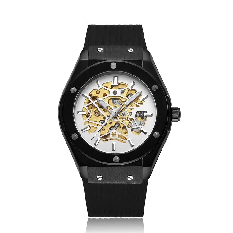 Brand New Style Popular Silicone Strap Watches Hollow Out Skeleton Wrist Mechanical Automatic Watches For Men