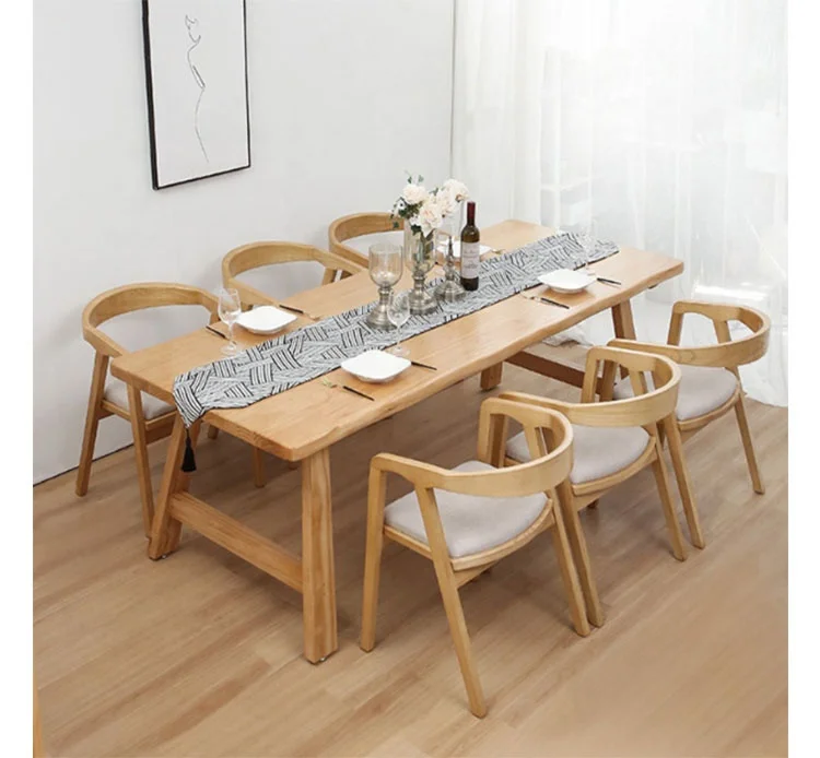 Modern Simple solid wood dining table and chair combination of many people eat Table Apartment B&B dining table