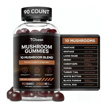 10 Blend Mushroom Complex 2500mg Mushroom Supplement Mushroom Gummies for Men Women Brain Booster, Immune Support, Energy