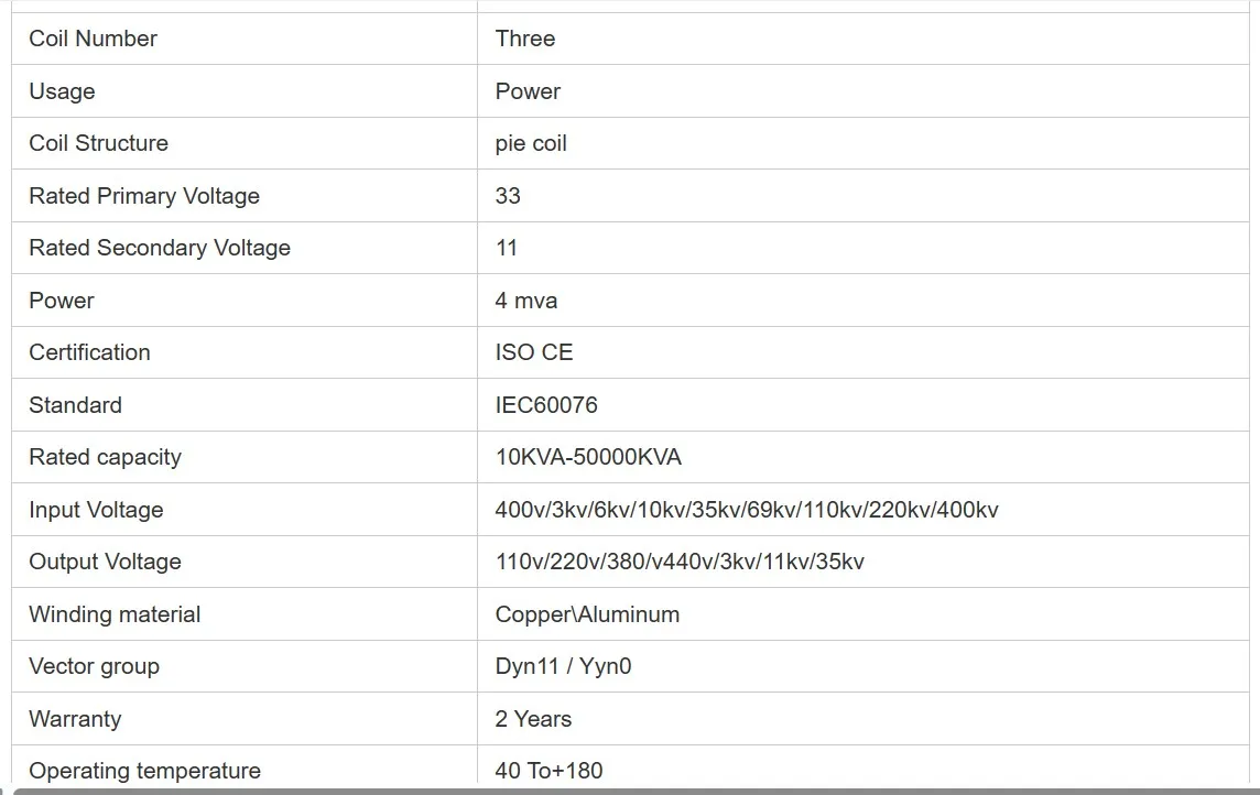 11kv 33kv 35kv power distribution transformer 4 mva 4000 kva step down at high quality factory price