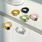 Gemstone Design Fashion Colored Gemstone Resin Design Cute Macaroon Diamond Trendy Women's Ring