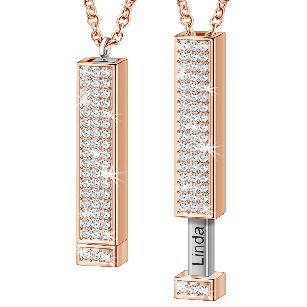Crystal Vertical Bar Pendant Necklace 