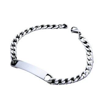 New Arrivals Stainless Steel Jewelry Black Cuban Link Chunky Chain Engravable Bar Bracelet for Men Women Gift