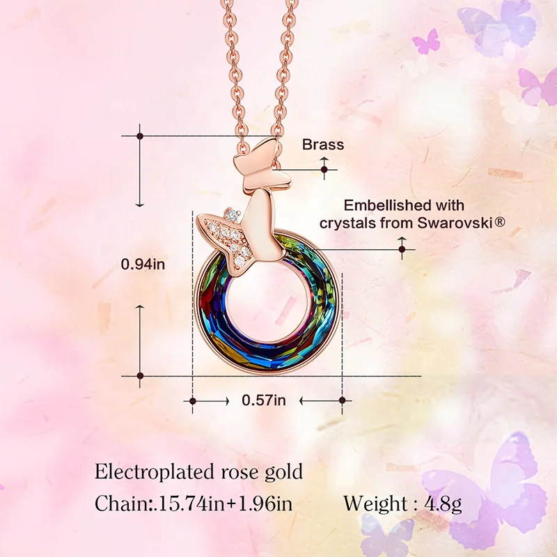 Fashion Transparent Jewelry Austrian Crystal Necklace With Butterfly