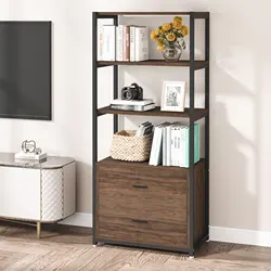 Modern Open Steel Frame Bookcase 4-Tier Bookshelf Slim Shelving Etagere Unit for Bedroom Home Office