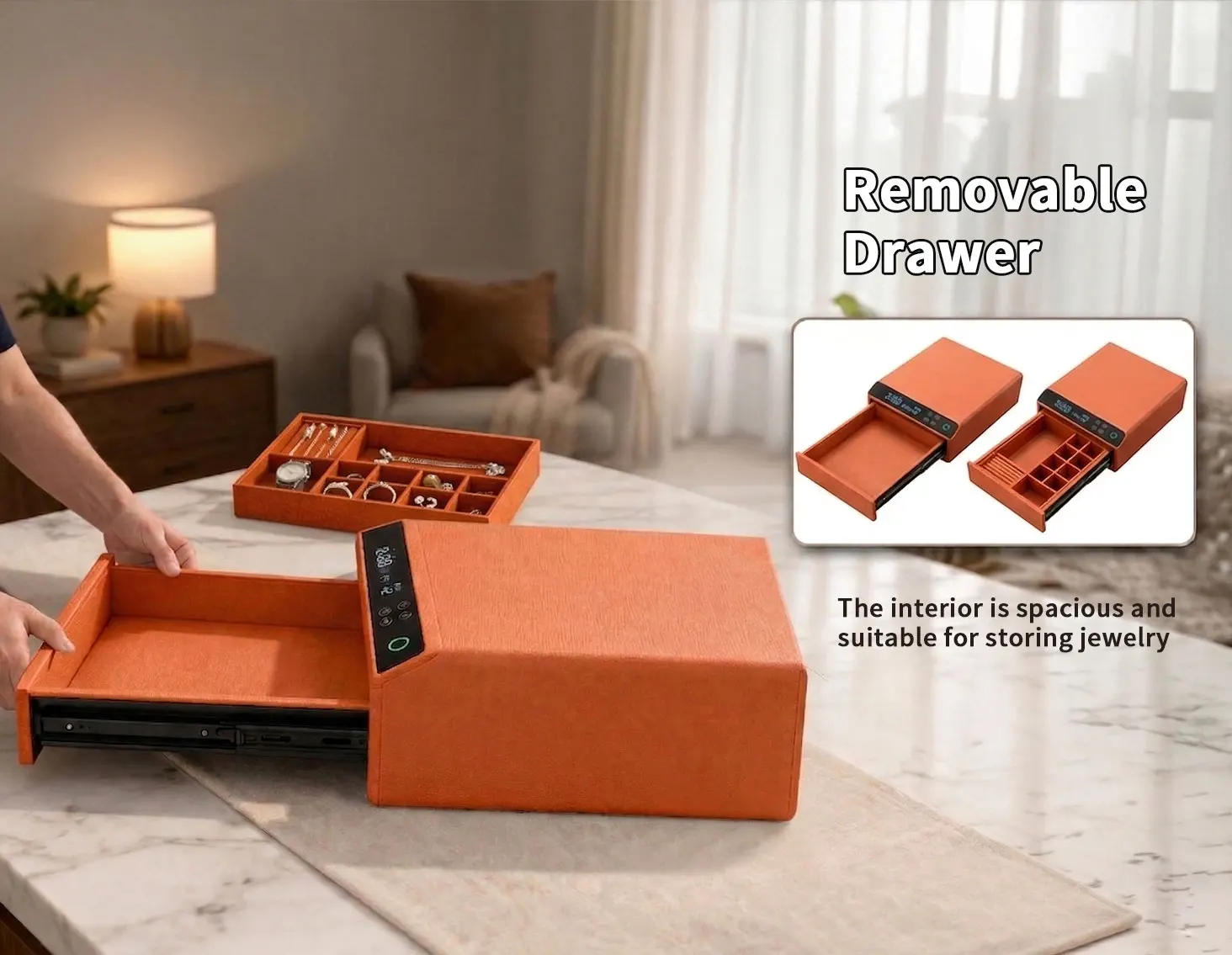 dr 1271 ft smart digital fingerprint smart safe box leather bluetooth drawer safe jewelry watch winder key safe box-10