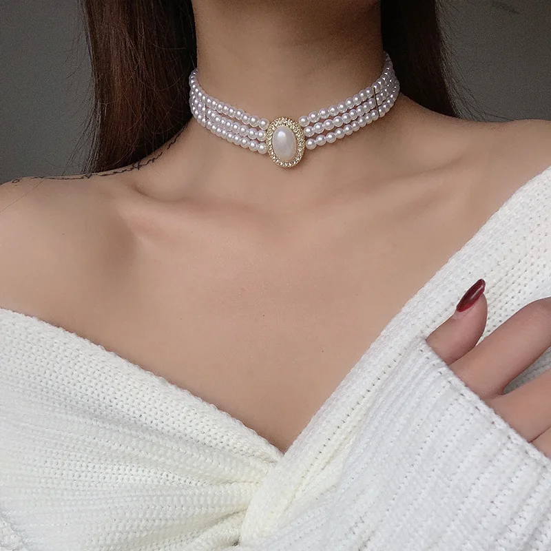 Three Layers Pearl Nacklace Choker 
