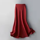 Skirts 2021 Spring Summer Elegant Plus Size Long Silk Knee Length Girls' Skirts Midi Satin Silk Women's Skirts