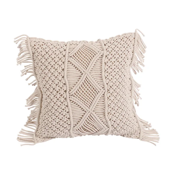 Throw Pillow Cover Macrame Pillow Case Decorative Cushion Cover for Bed Sofa Couch Bench Car Boho Home Decor,