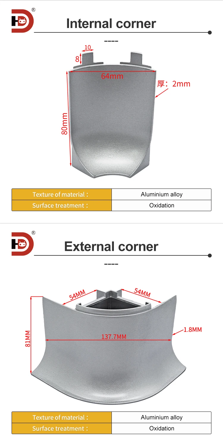 50 Purified Aluminum Double Arc Workshop Waterproof groove Tee Inner and Outer Corner Wall Base Accessories details