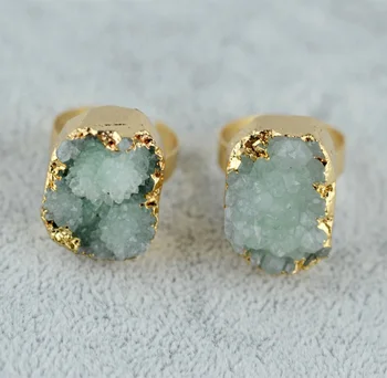 New arrival multi colored natural green large druzy stone resizable rings
