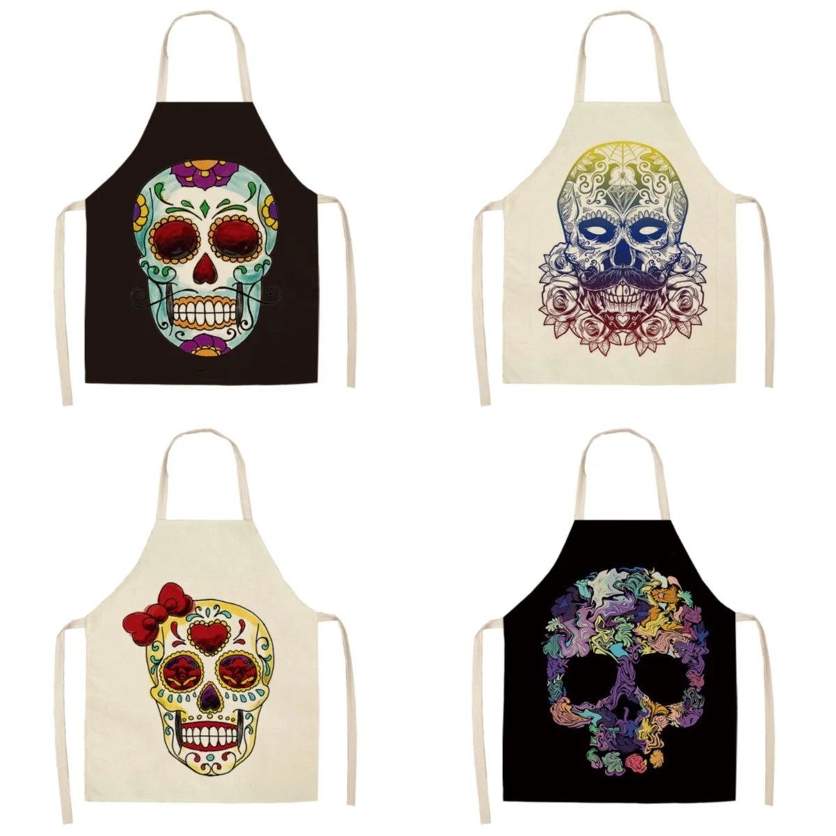 Halloween custom printing Creative Kitchen blank Apron Cooking Sleeveless Cotton Hemp Adult Aprons Home Cleaning Accessories