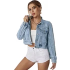 Women Newest Fashion Denim Jacket Snow Washed Denim Jean Jacket Women Light Blue Denim Jacket Girl