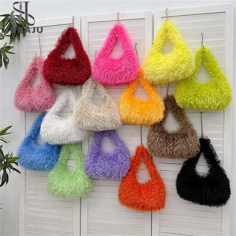 Candy Color Fluffy Faux Fur Bag Soft Warm Plush Handbags Designer Fur Handbags for Women