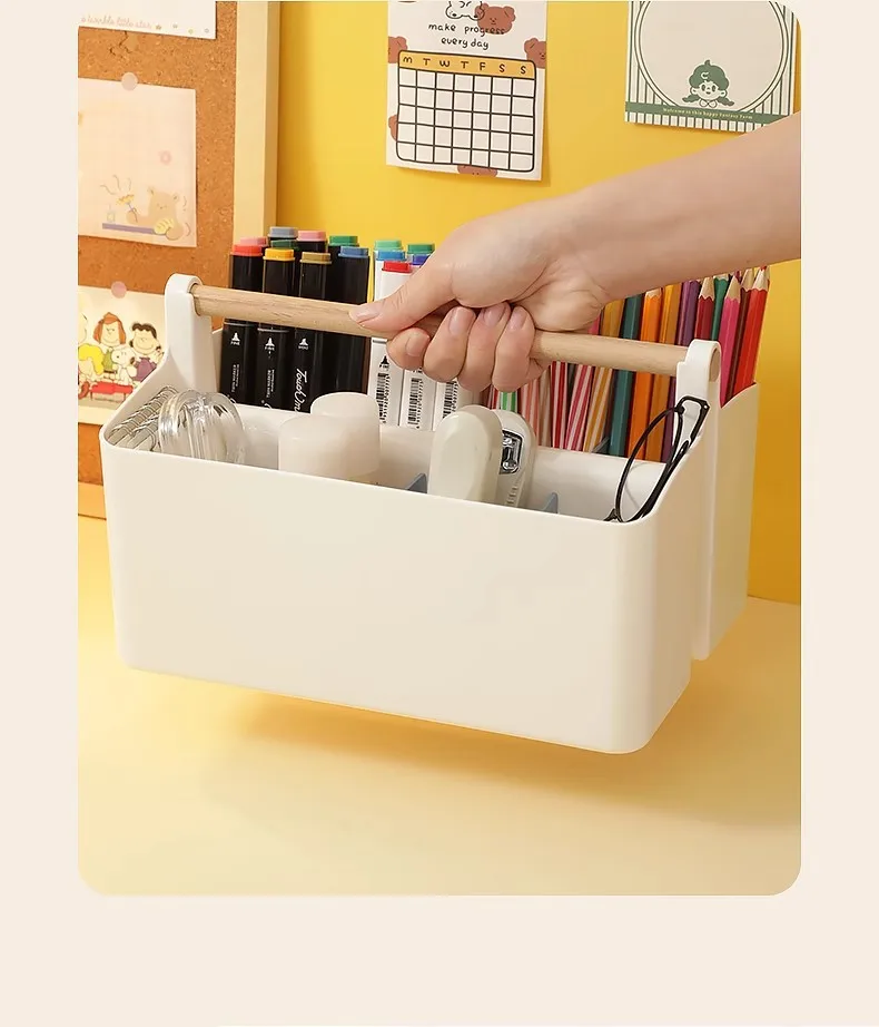 product portable student office desk organizer rectangle shaped plastic storage box aluminum for markers stationery remote control-6