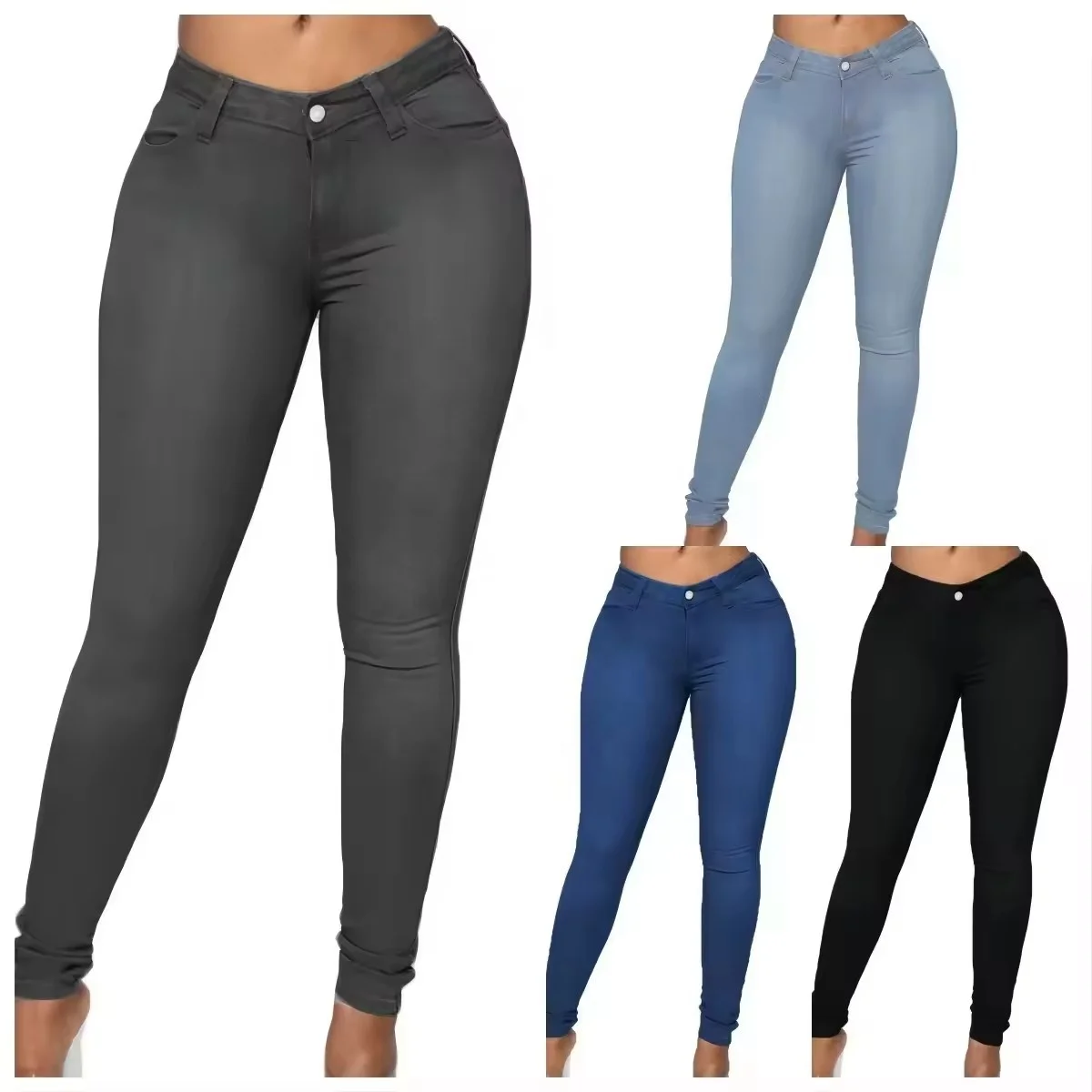 Wholesale Custom High Quality Fashion Women Summer Blue Skinny Ripped Slim Fit Jeans Female Ladies