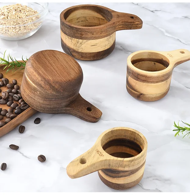 4 PCS Acacia Wooden Measuring Cups Set of 4 Natural Measuring Cup Set Dry Measuring Cups