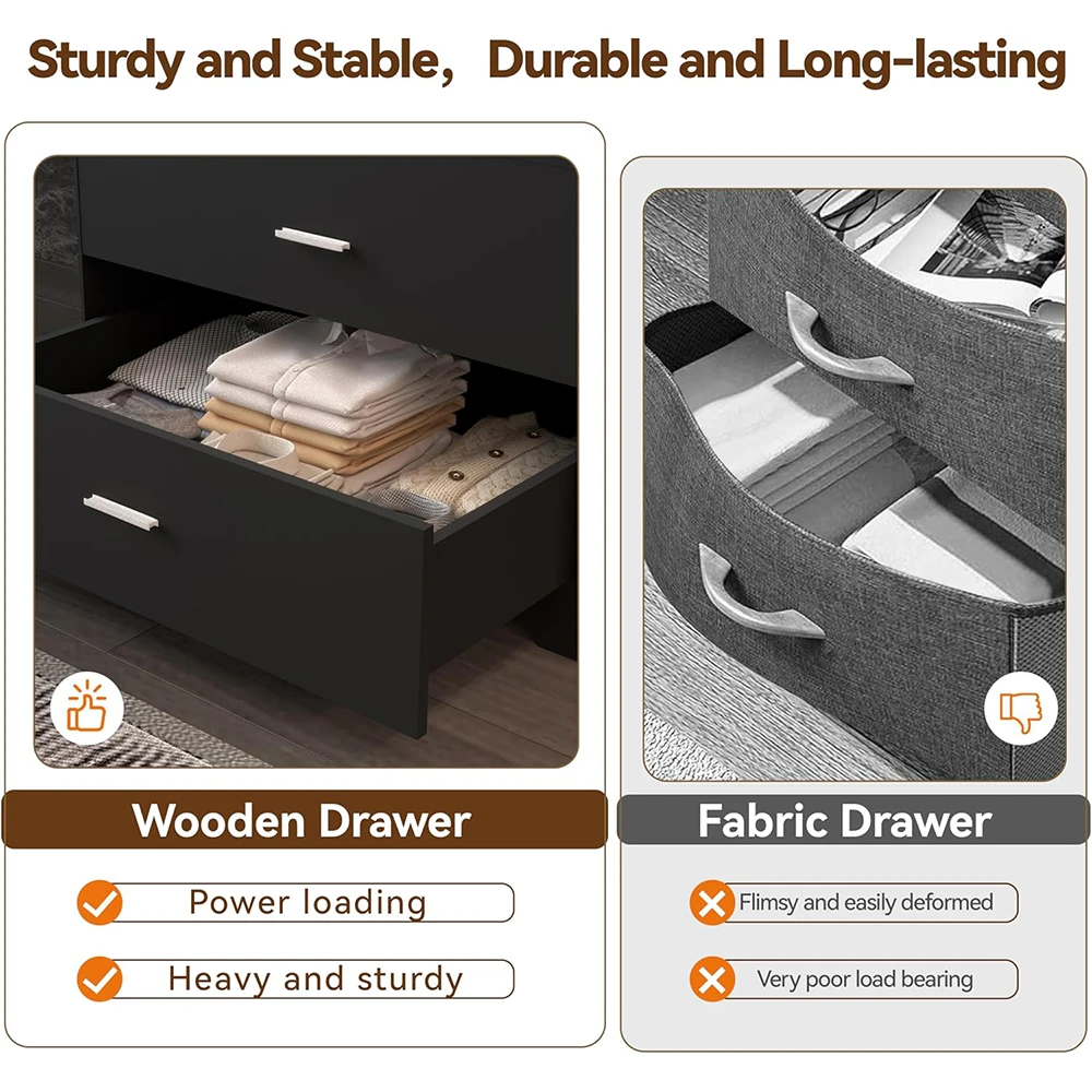 product nu deco mh25809 6 drawer wooden modern dresser with power outlets black tall storage smooth metal rail for bedroom-3