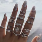 Cross Ring NEW Fashion Vintage Silver Heart Diamond Encrusted Cross Large Jewel Crown Leaf Opening Ring Set