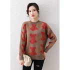 With Knitted Crew Neck Sweater Bear Pattern Sweaters With Embroidery For Ladies