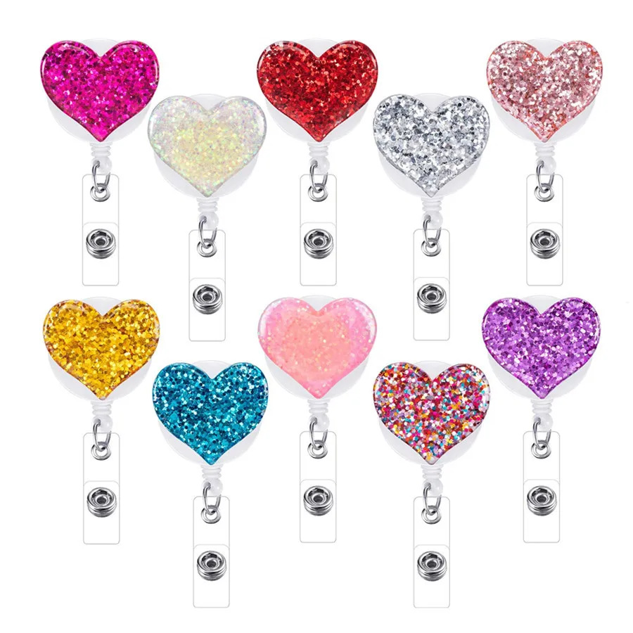 Ascrafter Glitter Love Heart ID Name Card Retractable Badge Reel Holders,5 Pack Ascrafter Glitter Love Heart ID Name Card Retractable Badge Reel Holders,5 Pack