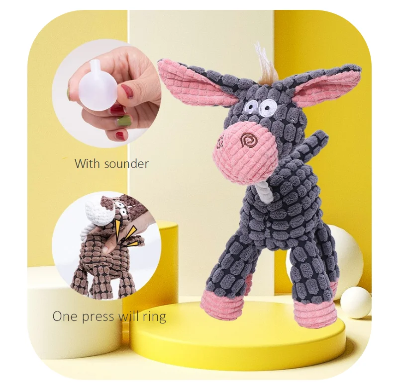 Fun Pet Toy Donkey Shape Corduroy Chew Toy For Dogs Puppy Squeaker Squeaky Plush Bone Molar Dog Toy Pet Training Dog Accessories
