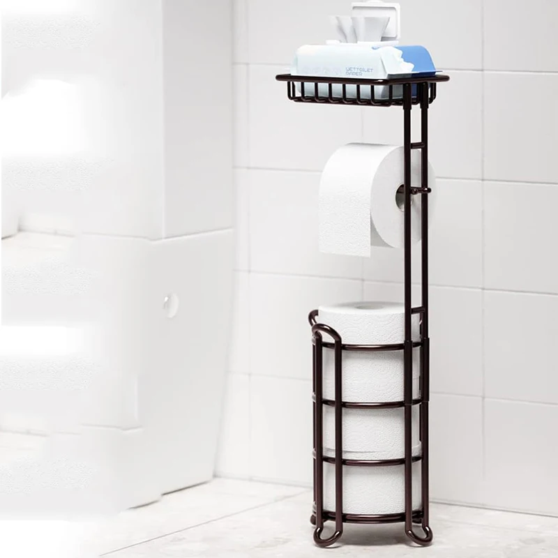 Home toilet paper holder free standing  metal chrome roll storage rack with phone shelf tissue dispenser organizer for bathroom