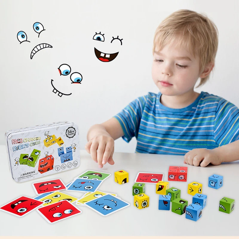 Children'S Face-Changing  Cube Board Game Building Blocks With Bell Tin Box Puzzle Parent-Child Educational Toys
