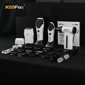 KooFex New Arrival Professional 4 in 1 Barber Tools High Speed Hair Clipper Trimmer DLC Foil Shaver 13000RPM Turbo Jet Fan