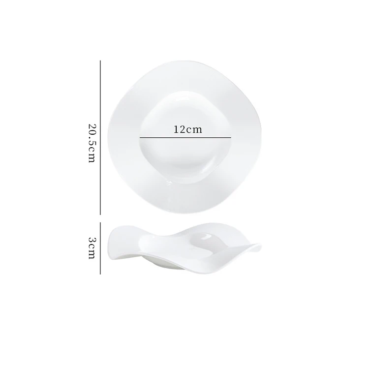 Ins Home Creative Wave White Porcelain Plate Pasta Snack Bowl Western Plate Ceramic Plate