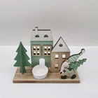 Green Wood Woodwood Wood Decor New Green Funny Theme Wood Christmas Village Decoration With Candle Holder