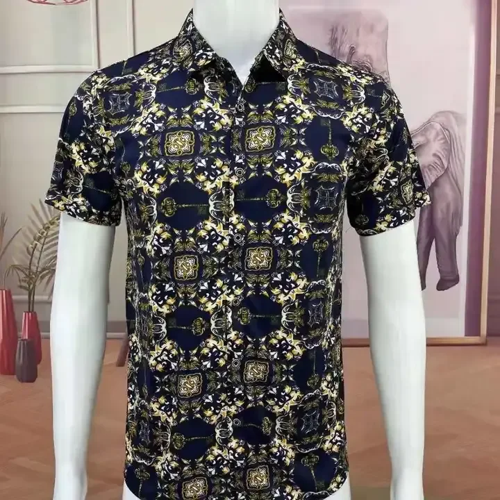 New wholesale beach polo 100% polyester men's short sleeved Hawaiian shirt Quick Dry holiday casual with button custom pattern