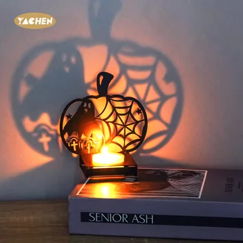 Yachen Desktop Decorations Desktop Metal Artwork Pumpkin Spider Candle Holder Halloween Party Decoration