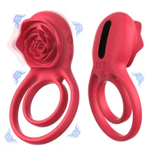 Powerful Strengthen Sexual Pleasure Vibrating Cock Ring with Rose Clitoral Stimulator Penis Ring for men