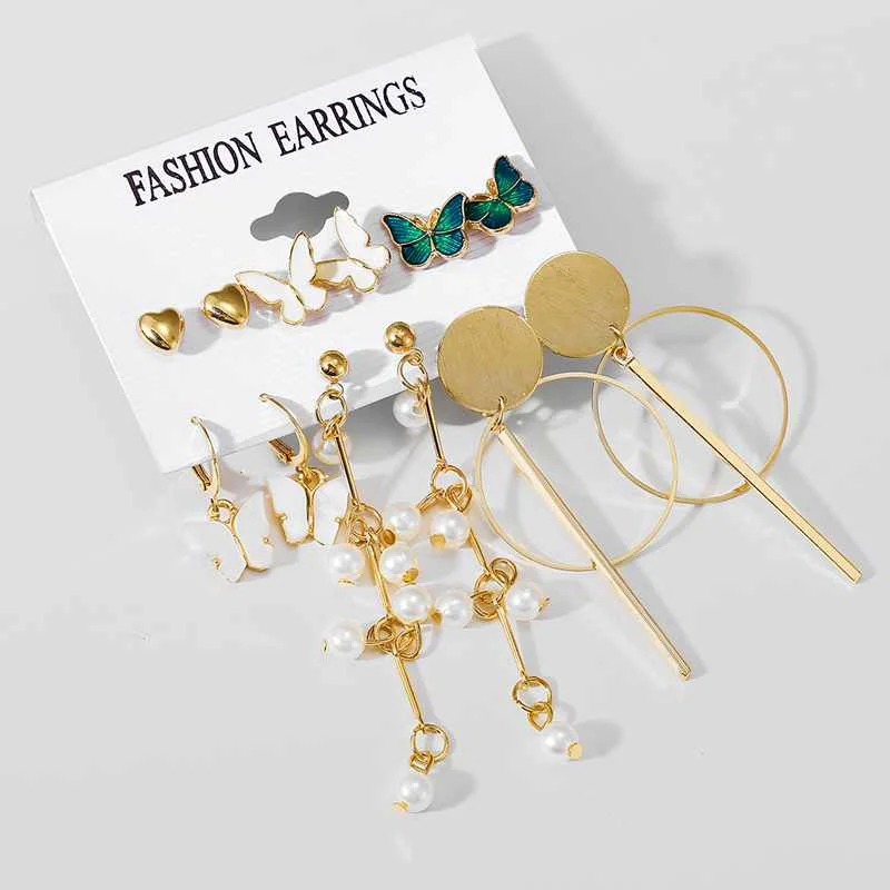 Mixed Gold Pearl Tassel Acetate Dangle Hoop Earring Earrings Set Butterfly Heart Flower Ear Jewelry for women