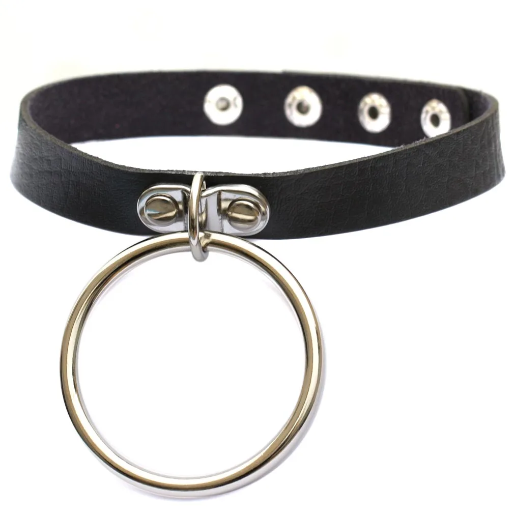 Punk Big Ring Leather Collar For Women 