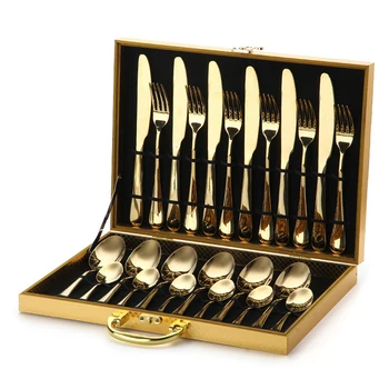 Royal Silverware Gold Stainless Steel Spoon Fork Knife Cutlery Flatware Sets Service for 6