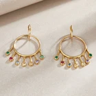 Jewelry Women Fashion Earrings Jewelry Big Hoop CZ Zircon Gold Plated Circle Earrings Handmade Tassel Drop Earrings
