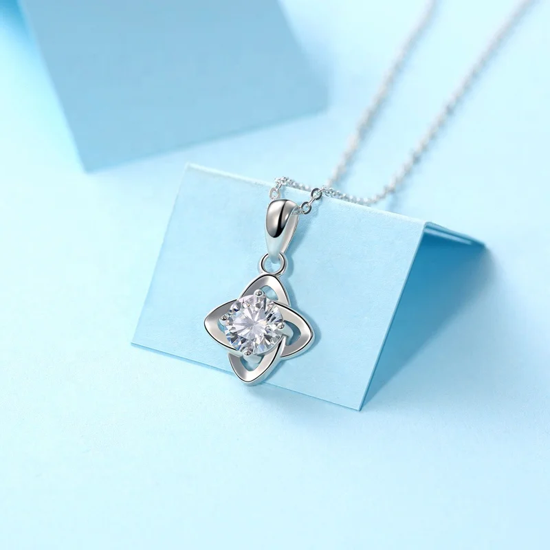 HMOIS crystal necklace silver 925 sterling 1.0ct round moissanite diamond necklace for women