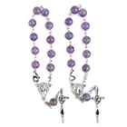 Amethyst Stainless Steel Decade Rosary Purple Stone Catholic Virgin Mary St Benedict Cross Bracelet