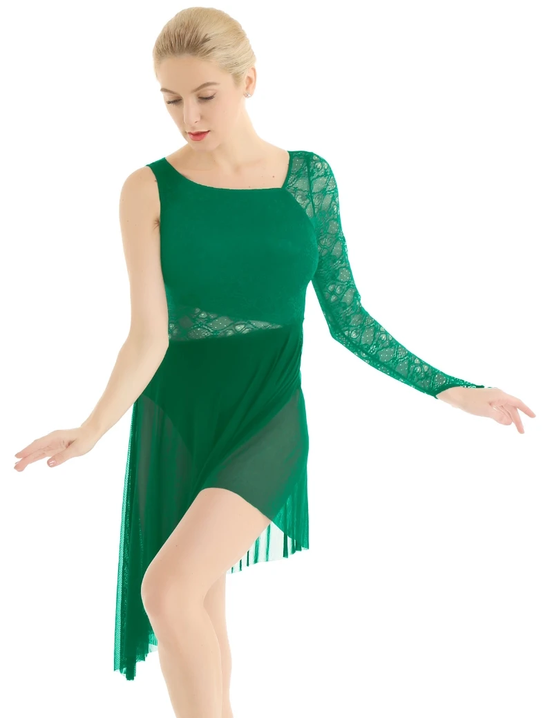 Adult Ballet Contemporary Dance Costume Lace Asymmetric Figure Ice
