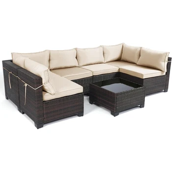 HomeCome Factory Wholesale Rattan Wicker Garden Sofa Set Outdoor Furniture Sectional For Courtyard Lawn Patio