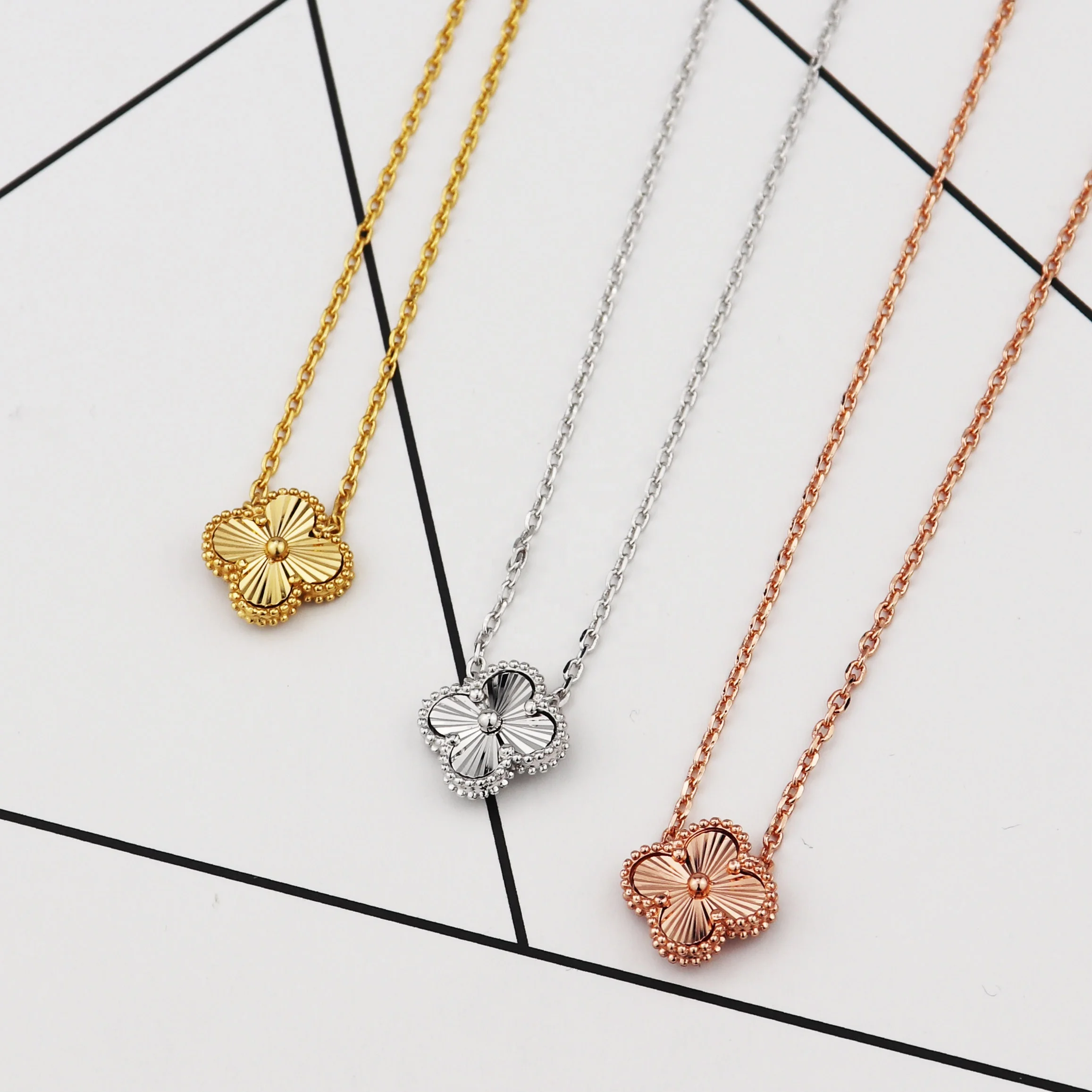 18K Gold Tone Four Leaf Clover Pendant Necklace – Stainless Steel, 18 Inch, Women's Gift